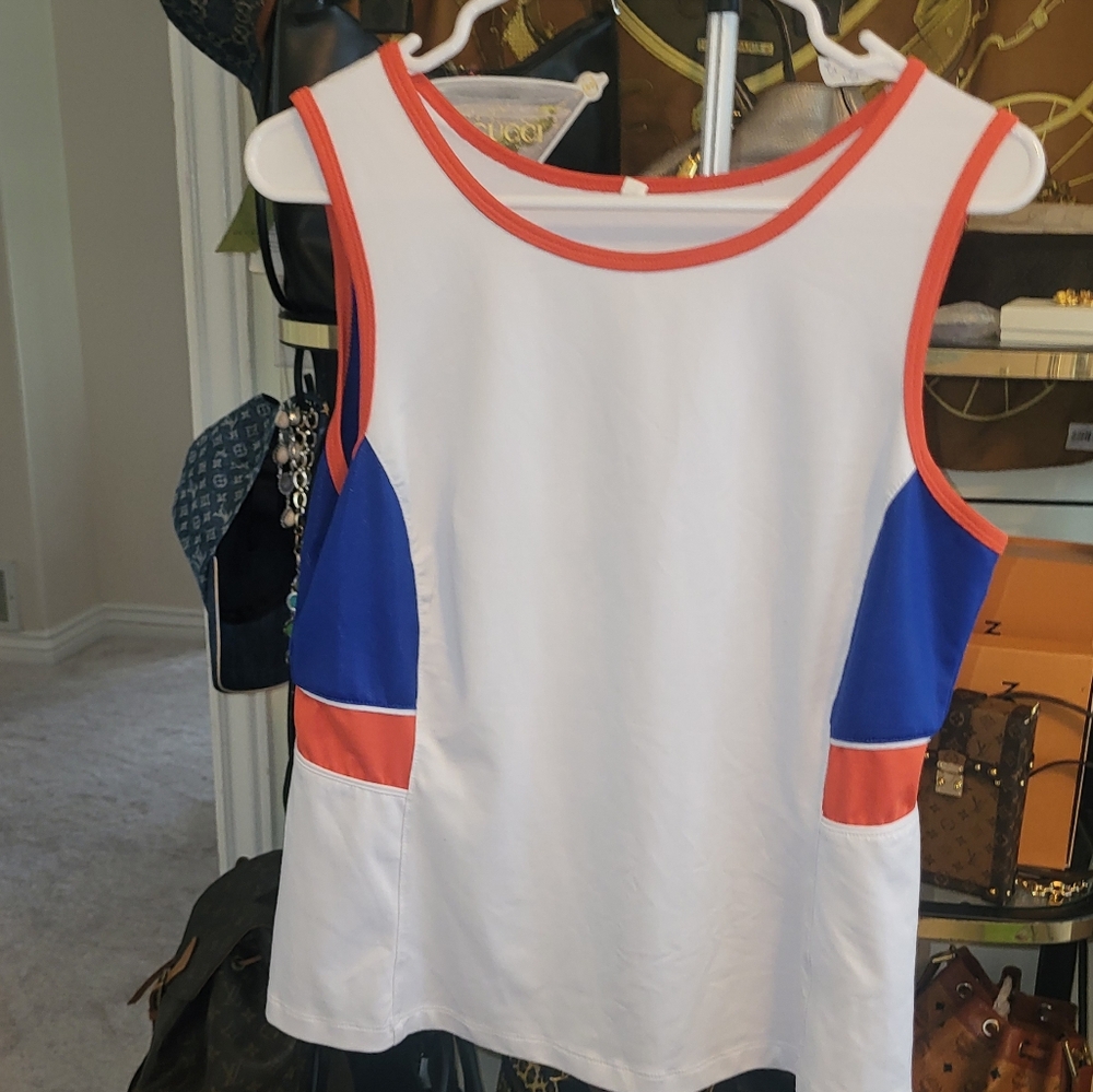 TAIL Colorblock Sleeveless Workout Top - White, Blue, and Orange